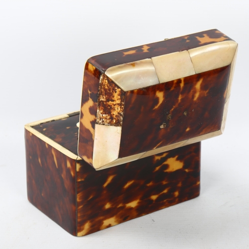 90 - A 19th century tortoiseshell and mother-of-pearl tea caddy of small size, with 2 inner lids, 11cm x ... 