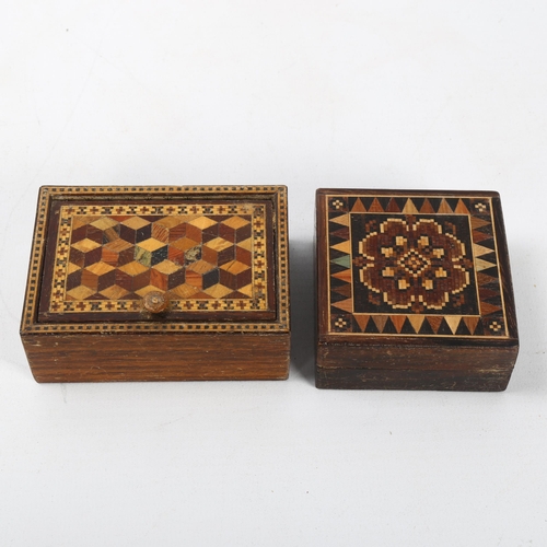 93 - A 19th century Tunbridge Ware box with cube parquetry decorated hinged lid, 8.5cm x 6cm x 3cm, and a... 