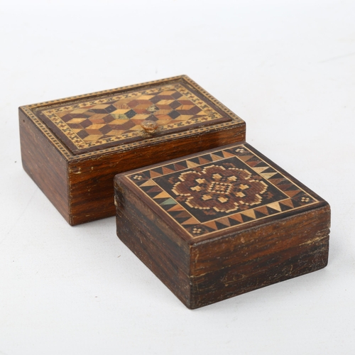 93 - A 19th century Tunbridge Ware box with cube parquetry decorated hinged lid, 8.5cm x 6cm x 3cm, and a... 