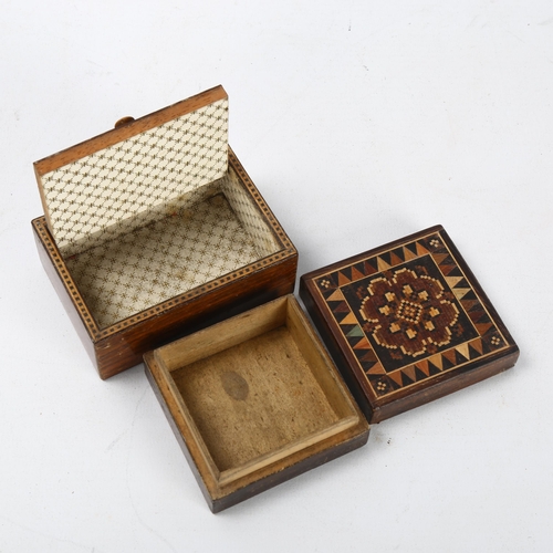 93 - A 19th century Tunbridge Ware box with cube parquetry decorated hinged lid, 8.5cm x 6cm x 3cm, and a... 