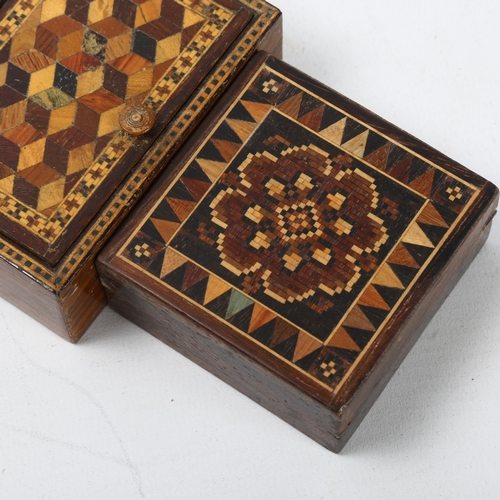 93 - A 19th century Tunbridge Ware box with cube parquetry decorated hinged lid, 8.5cm x 6cm x 3cm, and a... 