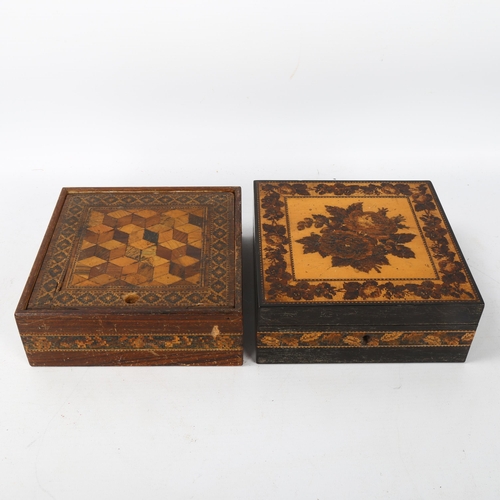 94 - A 19th century Tunbridge Ware box, with floral micro-mosaic hinged lid, 15cm x 15cm x 6cm, and a Tun... 