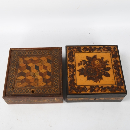 94 - A 19th century Tunbridge Ware box, with floral micro-mosaic hinged lid, 15cm x 15cm x 6cm, and a Tun... 