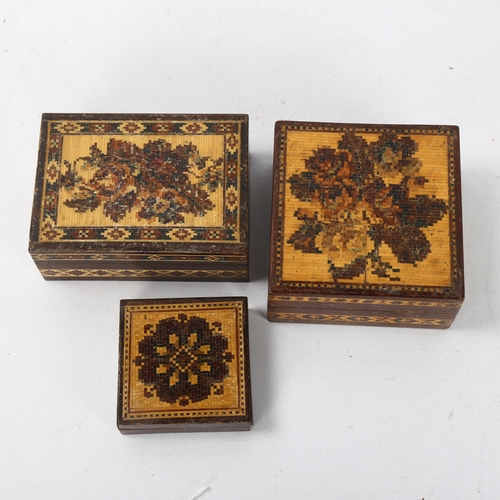 95 - 2 small 19th century Tunbridge Ware floral micro-mosaic boxes, 7cm x 7cm x 3.5cm, and 8cm x 6cm x 3c... 