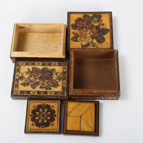 95 - 2 small 19th century Tunbridge Ware floral micro-mosaic boxes, 7cm x 7cm x 3.5cm, and 8cm x 6cm x 3c... 