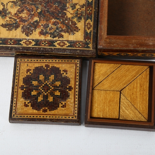 95 - 2 small 19th century Tunbridge Ware floral micro-mosaic boxes, 7cm x 7cm x 3.5cm, and 8cm x 6cm x 3c... 