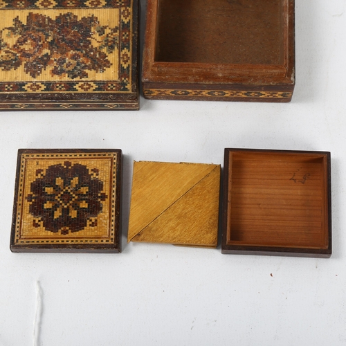 95 - 2 small 19th century Tunbridge Ware floral micro-mosaic boxes, 7cm x 7cm x 3.5cm, and 8cm x 6cm x 3c... 