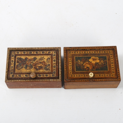 97 - 2 similar 19th century Tunbridge Ware floral micro-mosaic boxes with hinged lids, 9cm x 6cm x 3cm (2... 