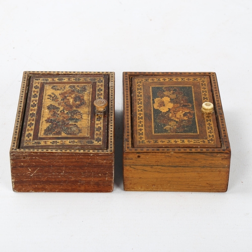 97 - 2 similar 19th century Tunbridge Ware floral micro-mosaic boxes with hinged lids, 9cm x 6cm x 3cm (2... 