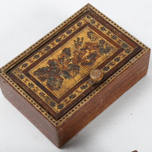 97 - 2 similar 19th century Tunbridge Ware floral micro-mosaic boxes with hinged lids, 9cm x 6cm x 3cm (2... 