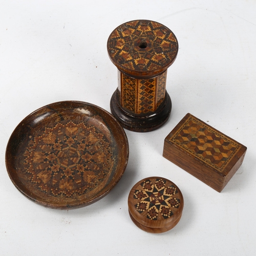 98 - 4 pieces of 19th century Tunbridge Ware, including a rosewood box with octagonal sides, height 8cm, ... 