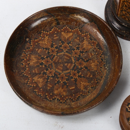 98 - 4 pieces of 19th century Tunbridge Ware, including a rosewood box with octagonal sides, height 8cm, ... 