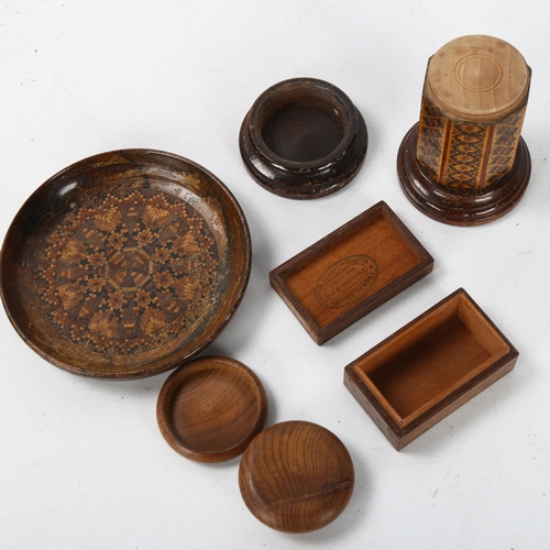 98 - 4 pieces of 19th century Tunbridge Ware, including a rosewood box with octagonal sides, height 8cm, ... 