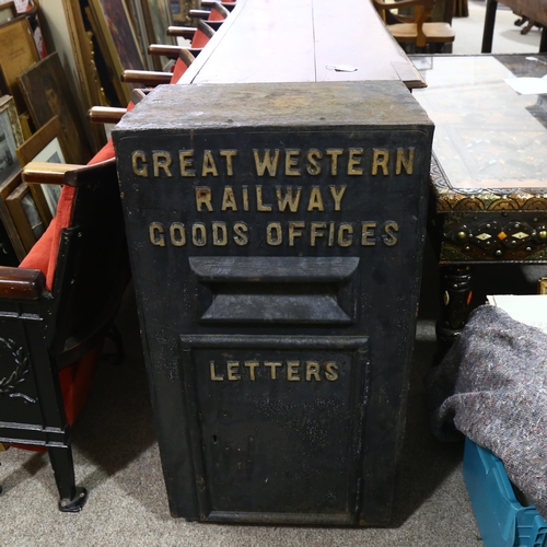 111 - Great Western Railway Goods Offices letterbox in solid cast-iron, height 87cm, width 46cm, depth 30c... 