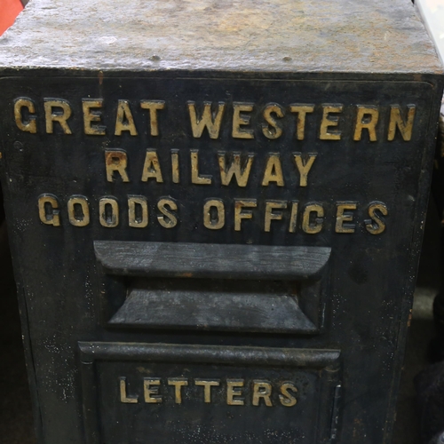 111 - Great Western Railway Goods Offices letterbox in solid cast-iron, height 87cm, width 46cm, depth 30c... 