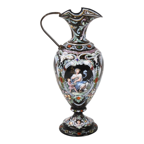 122 - 19th century Sevres enamel ewer, elaborate hand-painted enamel Classical decoration on metal body, h... 