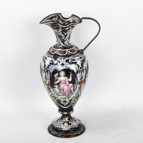 122 - 19th century Sevres enamel ewer, elaborate hand-painted enamel Classical decoration on metal body, h... 