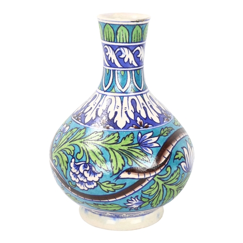 129 - An Iznik pottery vase, hand painted snake decoration, height 24cm