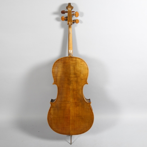 130 - 19th century three-quarter size cello, no maker's marks, body length 65cm