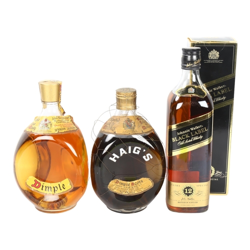 135 - 2 bottles of Haig's Dimple Scotch Whisky, and a bottle of Johnnie Walker Black Label 12 Year Aged Ex... 