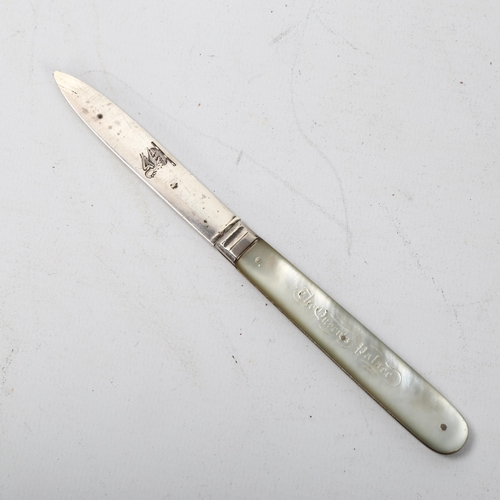 150 - ROYAL INTEREST - a Victorian silver and mother-of-pearl fruit knife, the handle engraved 