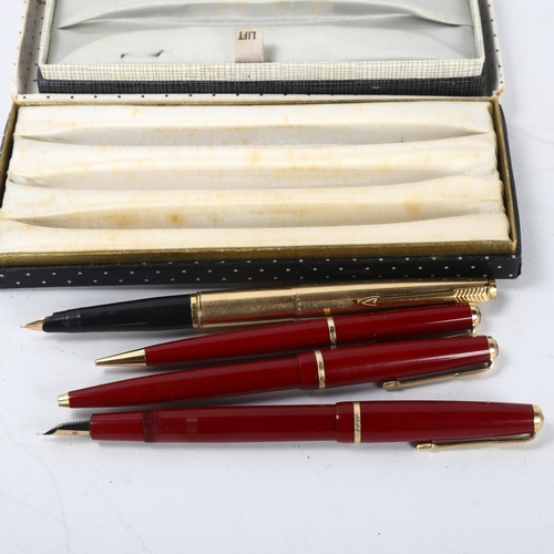 160 - A vintage Parker Slimfold trio pen set, and a Parker gold filled Flighter fountain pen, in original ... 