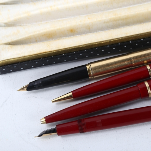 160 - A vintage Parker Slimfold trio pen set, and a Parker gold filled Flighter fountain pen, in original ... 