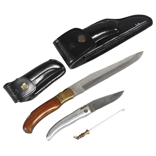 173 - **WITHDRAWN** A Laguiole folding knife, and a smaller pocket knife, leather scabbards (2)