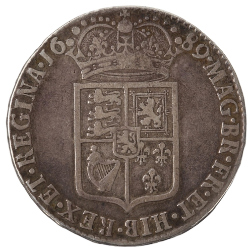 201 - William and Mary silver half crown dated 1689, 14.7g, diameter 33mm