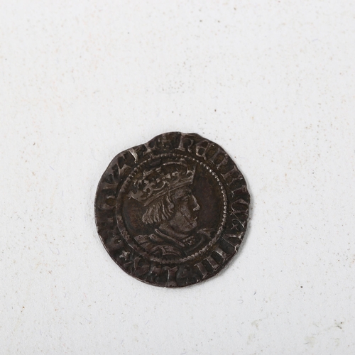 214 - Henry VIII silver half groat Mint mark Rose, 1.3g, diameter 18mm