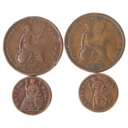 216 - 2 William IV pennies, both dated 1831, and 2 x Charles II farthings