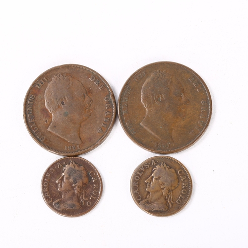 216 - 2 William IV pennies, both dated 1831, and 2 x Charles II farthings