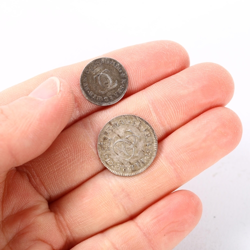 220 - A Charles II silver three pence dated 1683, together with Charles II silver two pence dated 1680