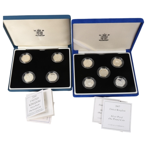 236 - The Royal Mint - 2 presentation boxes of One Pound 925 silver proof coins (9)