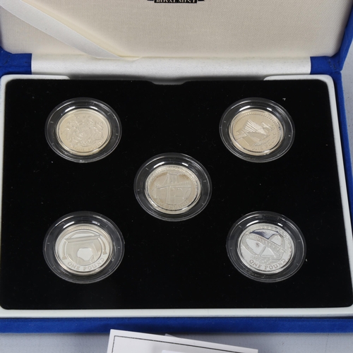 236 - The Royal Mint - 2 presentation boxes of One Pound 925 silver proof coins (9)