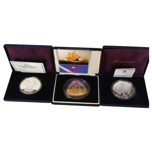 237 - The Westminster Mint - 3 large presentation silver proof coins, comprising 5oz 1997 Guernsey Ten Pou... 