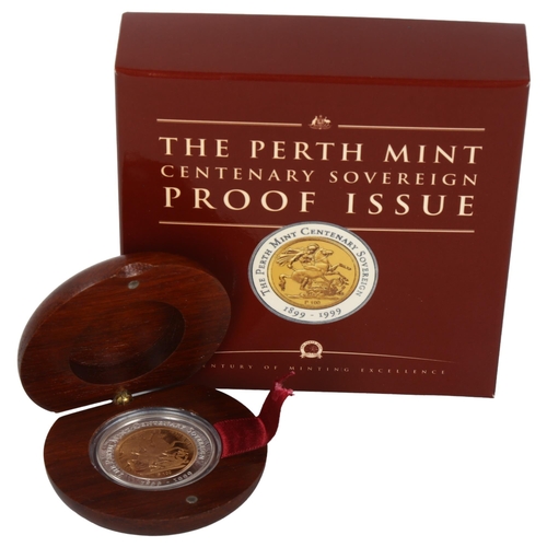 238 - The Perth Mint Centenary Sovereign - 1999 22ct gold sovereign surrounded by .999 silver border, no. ... 