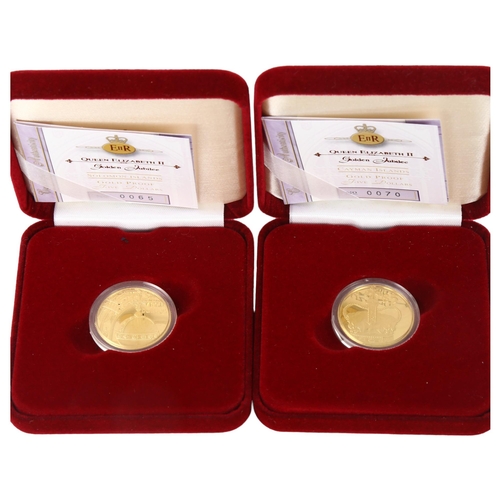 239 - 2 Royal Mint Golden Jubilee Gold Proof Five Dollar coins, both 14ct gold, 7.77g each, diameter 25mm,... 