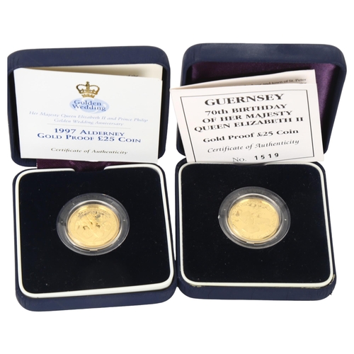 240 - 2 Westminster Mint 24ct gold proof coins, 1997 Alderney Twenty Five Pound coin Golden Wedding, Guern... 