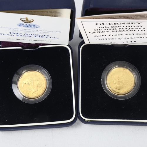 240 - 2 Westminster Mint 24ct gold proof coins, 1997 Alderney Twenty Five Pound coin Golden Wedding, Guern... 