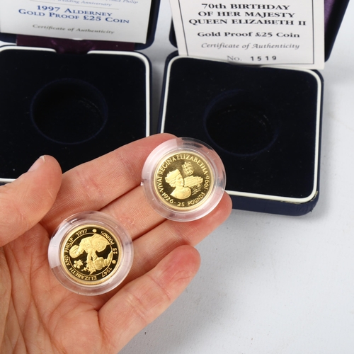 240 - 2 Westminster Mint 24ct gold proof coins, 1997 Alderney Twenty Five Pound coin Golden Wedding, Guern... 