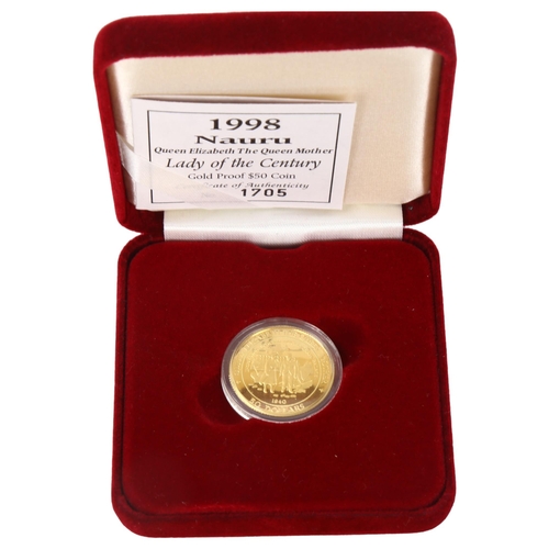 241 - Royal Mint 1998 Nauru Queen Mother 14ct gold Commemorative coin, 7.776g, diameter 25mm, in presentat... 