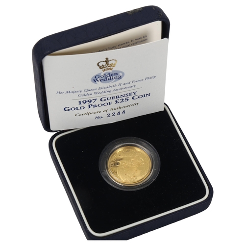 242 - 1997 Guernsey Gold Proof Twenty Five Pound coin, 24ct gold, 7.81g, diameter 22mm