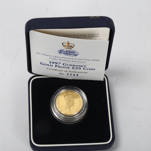 242 - 1997 Guernsey Gold Proof Twenty Five Pound coin, 24ct gold, 7.81g, diameter 22mm