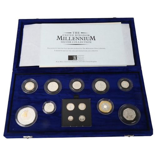 243 - Royal Mint Millennium Silver Coin Collection, including Maundy set, all coins 925 silver, in present... 