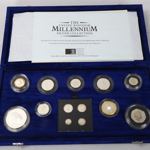 243 - Royal Mint Millennium Silver Coin Collection, including Maundy set, all coins 925 silver, in present... 