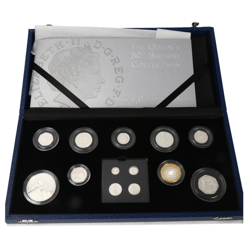 244 - Royal Mint Queen's 80th Birthday Silver Proof Coin Collection, including Maundy set, all coins 925 s... 