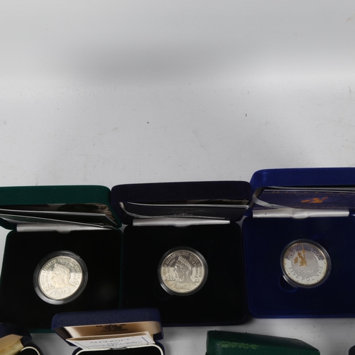 246 - A collection of commemorative silver proof coins, all cased with certificates, including Five Pound ... 