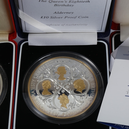 247 - 3 silver proof Ten Pound coins, in presentation cases