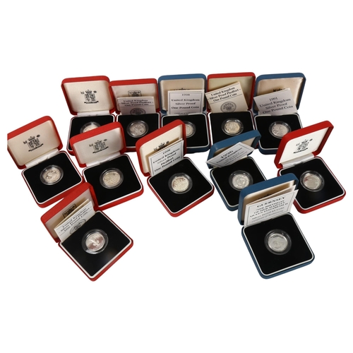 248 - 12 silver proof One Pound coins, in presentation cases, some with certificates